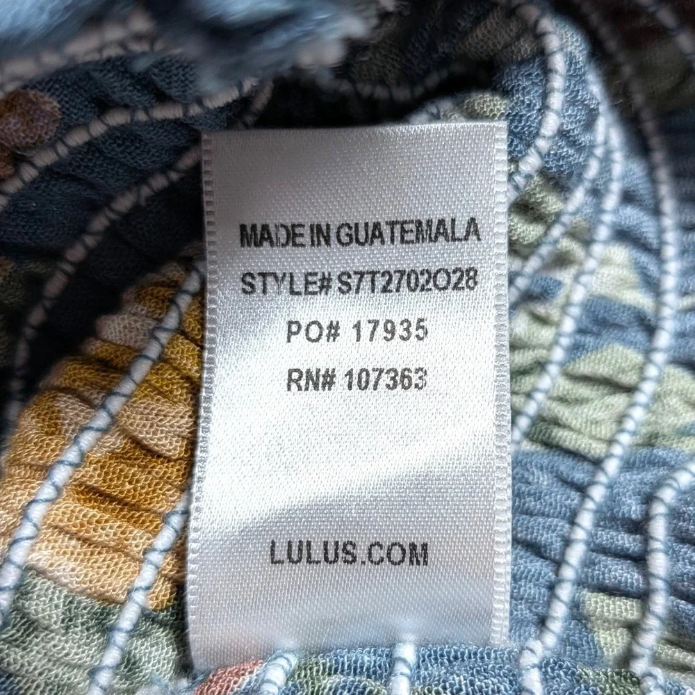 Lulus Balsam Teal Blue Floral Print Smocked Off-the-Shoulder Crop Top Size S